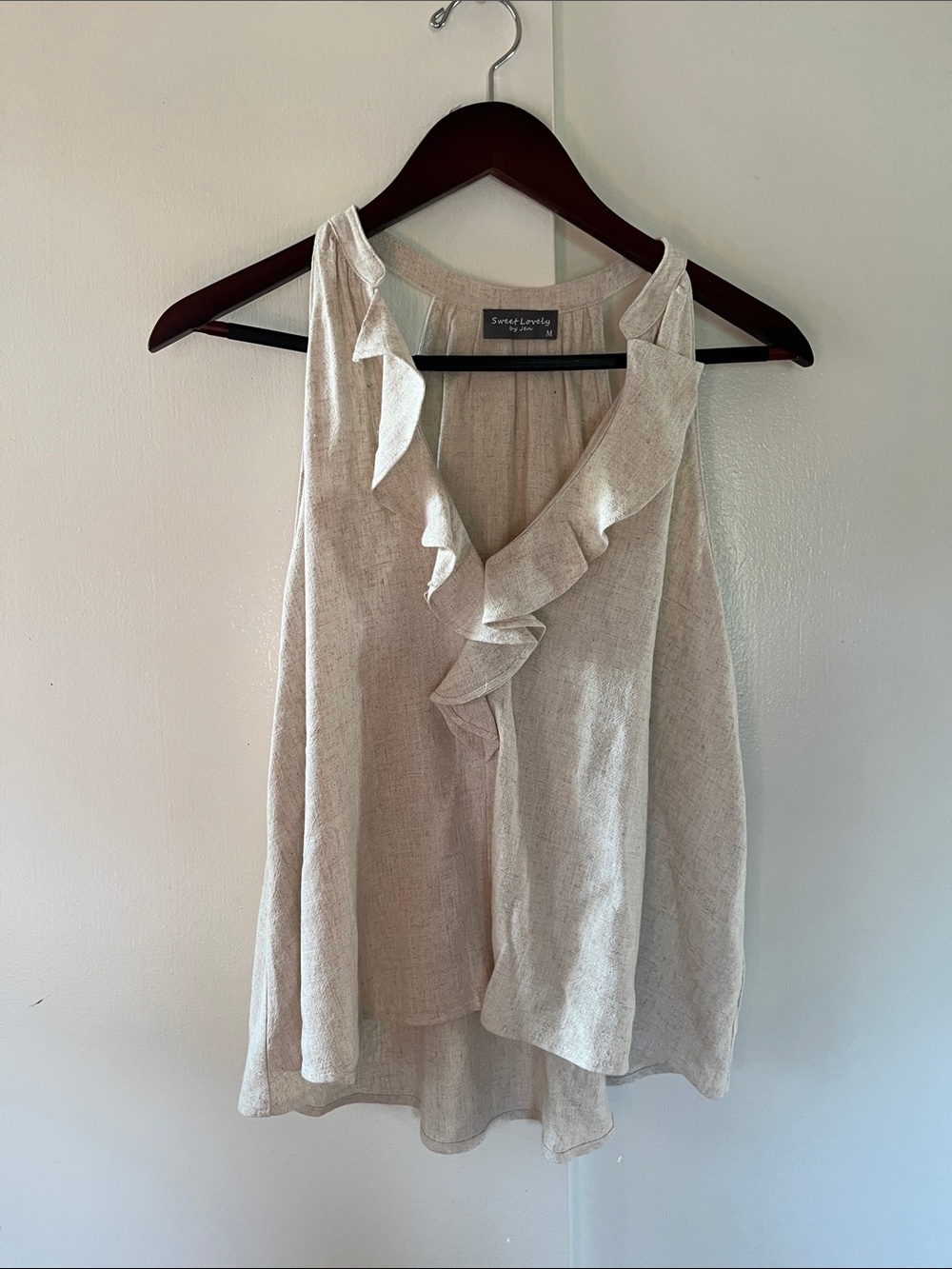 Sweet Lovely Cream Ruffle V-Neck Sleeveless Blouse